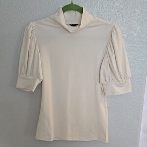 Ann Taylor Cream Puff Sleeve Fitted Blouse